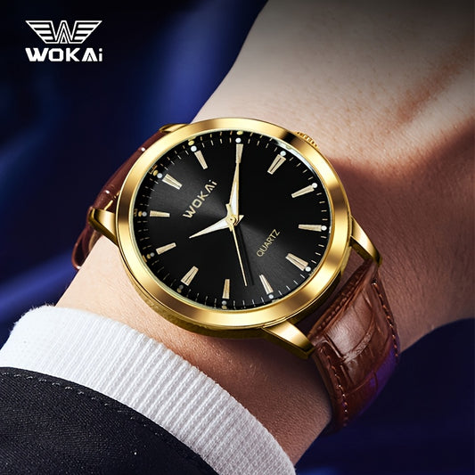WOKAI Men'S Luxury Sports Watch - Waterproof, Quartz Movement, Round Dial with Roman Numerals & LED Display, Faux Leather Strap, Perfect for Casual or Active Lifestyles, Sporty Timepiece | Stylish Timepiece | Durable Watch