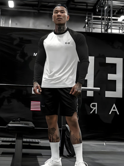 Men's Athletic Compression Long Sleeve T-Shirt - Quick-Dry, Breathable, with Graphic Print, Crew Neck, Stretch Fabric - Ideal for Running, Gym & Sports Activities, Gym Clothes