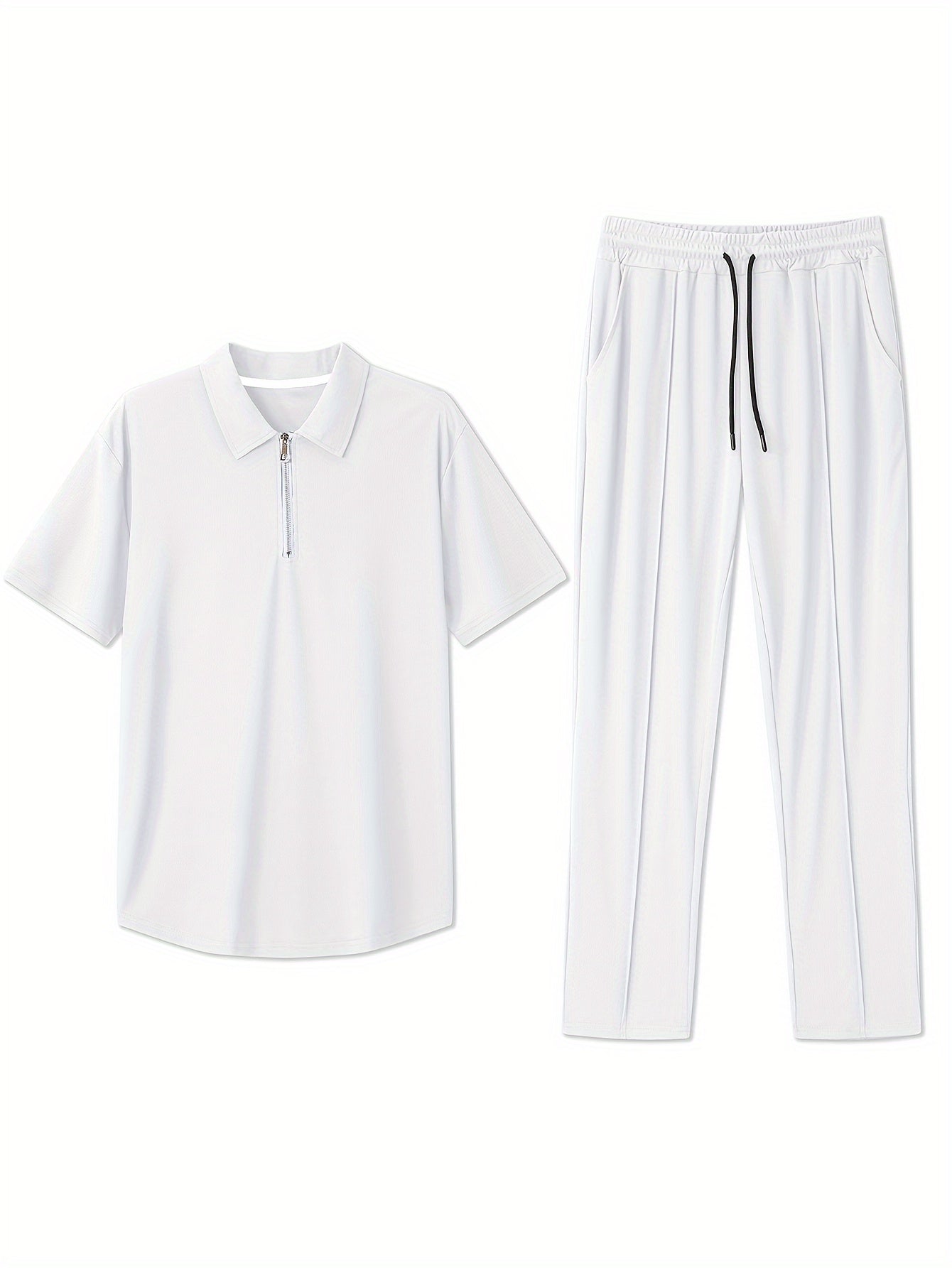 Men's Slim-Fit Casual & Joggers Set - Breathable Polyester, Short Sleeve, Summer Outdoor Wear