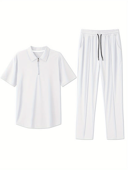 Men's Slim-Fit Casual & Joggers Set - Breathable Polyester, Short Sleeve, Summer Outdoor Wear