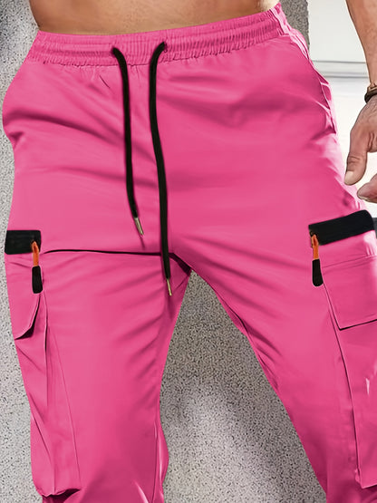 1pc Men'S Fashion Casual Cargo Pants, Solid Color Polyester Non-Stretch Fabric, All-Season Regular Fit with Multiple Pockets, Woven Straight-Leg Trousers for Sports and Leisure