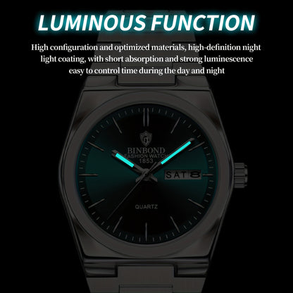 BINBOND Luxury Watch for Woman Ladies Elegant Quartz Watch Luminous Date Week Stainless Steel Women's Watches Clock