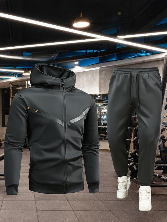Men'S Sports Casual Suit, Spring and Autumn Hooded Cardigan Sweatshirt Set, Outdoor Sports Running Wear Fitness Home Clothes High-Quality Two-Piece Men'S Top and Bottom Outfit