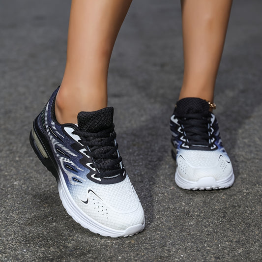 Women'S Breathable Mesh Running Shoes with Air Cushion - Lightweight Casual Sneakers, Camouflage Print, Lace-Up Low Tops for All-Season Comfort, White & Navy Design, Ladies Sneakers, Comfortable Footwear, Stylish Sneakers, Cu