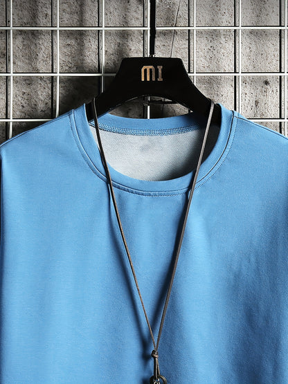 Men's Summer Casual Cotton Blend Outfit Set - Gradient Color Short Sleeve T-Shirt & Stylish Drawstring Shorts, Machine Washable