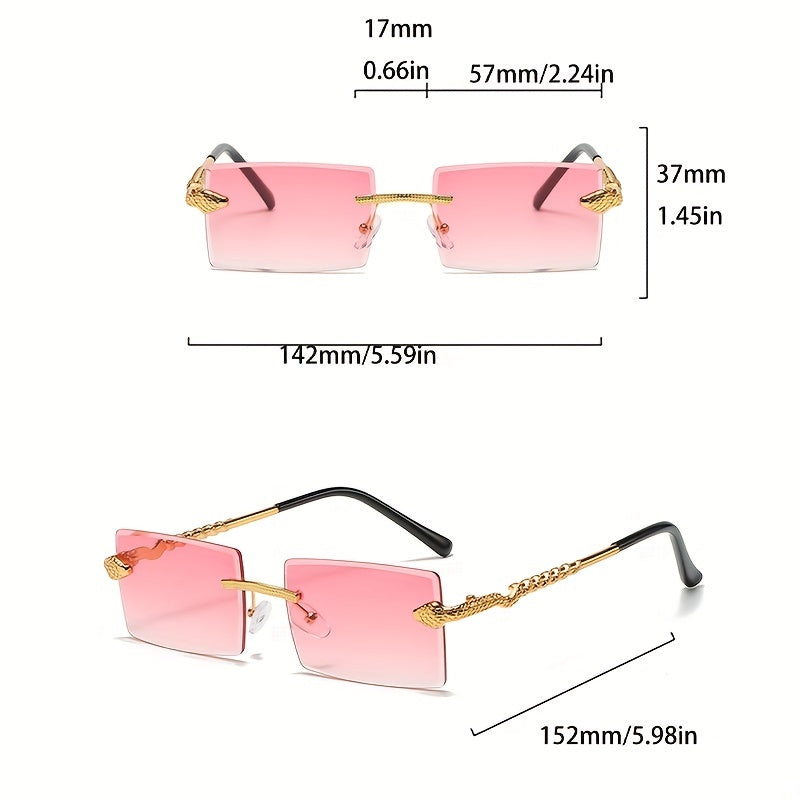 1 pair of ladies metal rectangular rimless snake pattern decoration glasses legs high quality leisure European and American hot style glasses, suitable for street shooting parties and parties to wear
