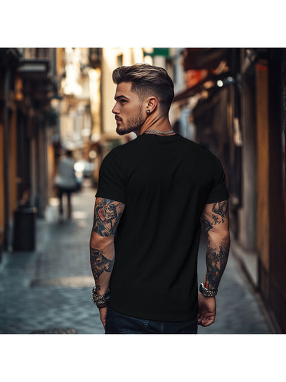 Men'S Brown T-Shirt with ECG Heartbeat Graphic - Casual Streetwear, Short Sleeve, Round Neck, Stretch Fabric, All-Season Comfort, Casual Streetwear Tee | Round Neck Tshirt | Comfortable Fit