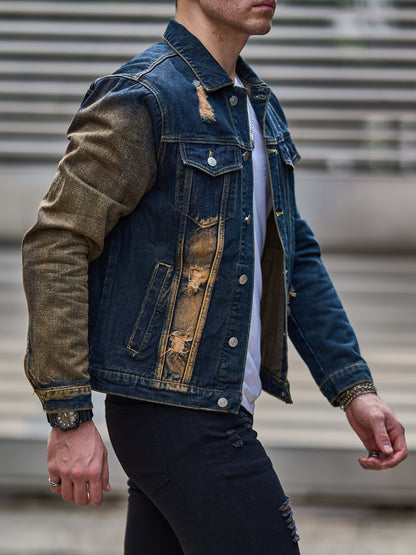 Men'S Basic Denim Jacket, Cotton Blend, Lapel Collar, Non-Stretch, Solid Color, Regular Sleeve, Long Sleeve, Skinny Fit, Woven, with Pockets, Single Breasted Placket for Casual Outerwear