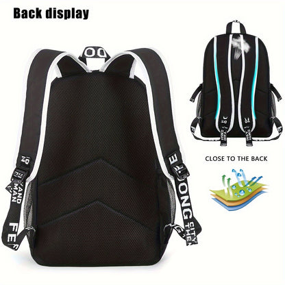 2pcs/set Luminous Men's Backpacks, Casual College Backpacks, Simple Cool Large Capacity Backpacks, Travel Computer Bag