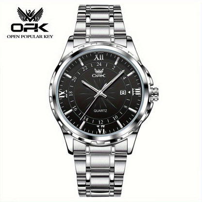Elegant Luxury Men's Watch with Night Light, Roman Numerals & Date Display - Quartz Movement Stainless Steel Band for Business Casual & Formal Occasions