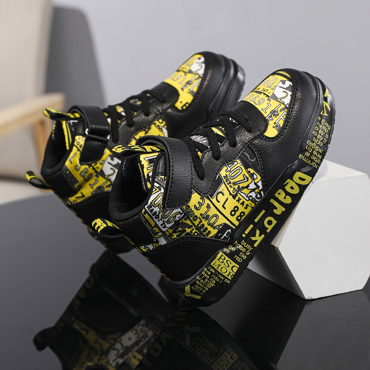 Kids' Trendy High-Top Sneakers with Adjustable Strap, Non-Slip EVA Sole, and Colorful Letter Print - Ideal for Casual and Outdoor Activities, Versatile High-Top Sneakers | Trendy Kids' Shoes | Durable Sneakers