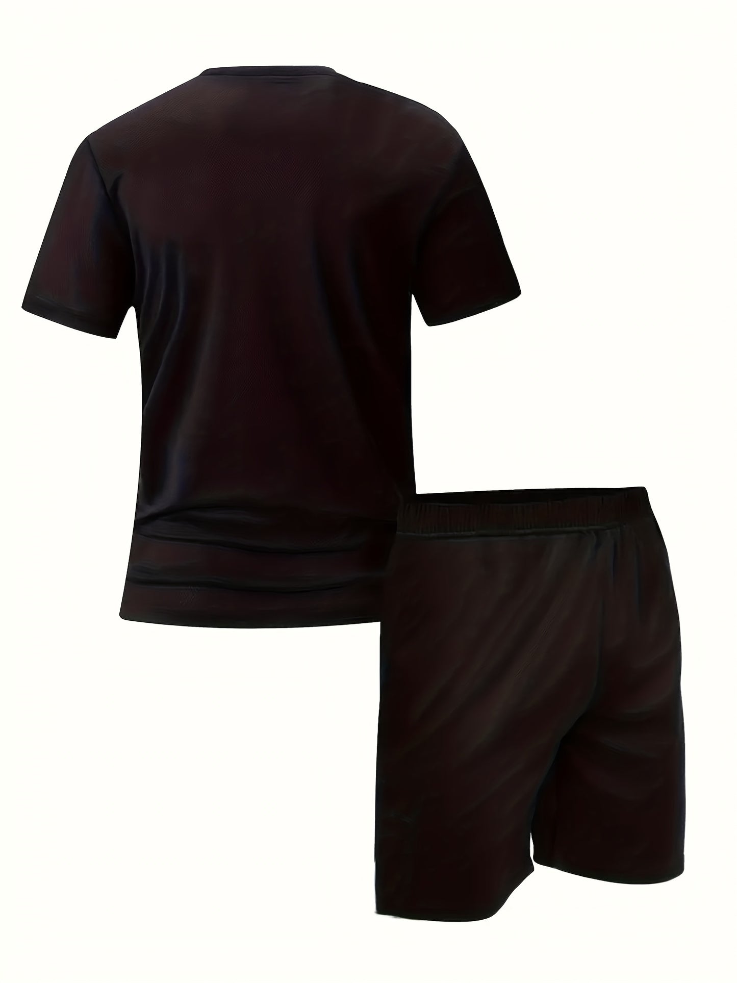 A Set of Three Print Designs for Men'S Casual Sportswear, Featuring Quick-Dry Breathable Short-Sleeve T-Shirts with Round Necks And Elastic Waist Shorts with Pockets, Suitable for Sports And Fitness Activities in Spring, Summ