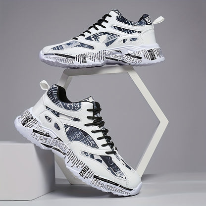 Men'S & Women'S Graffiti Couple Sneakers, All-Season Lightweight Cushioned Running Shoes, Stability Pronation, Cartoon Pattern, MD Sole, EVA Insole, Polyurethane Upper, Fabric Lining