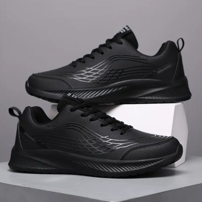 Men's Breathable Lightweight Running Shoes with Air Cushion Technology - Black Low-Top Sneakers for Walking, Jogging, Training & Casual Wear, PU Upper & MD Sole, All-Season Comfort, Sleek Sporty Design, Cushioned Support
