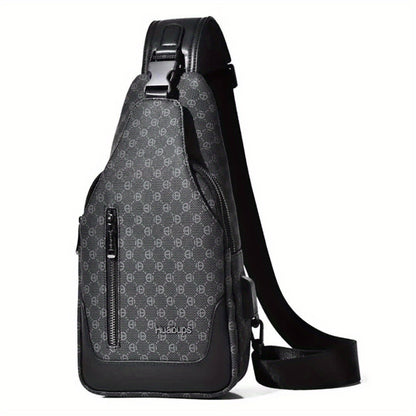 HUABUPS Men'S Crossbody Backpack - Black PVC Business Commuter Bag with USB Charging, Adjustable Strap, Multiple Compartments & Durable Design for Travel, Hiking, Daily Use - Ideal Gift for Men, Hiking Gear, Stylish Accessory