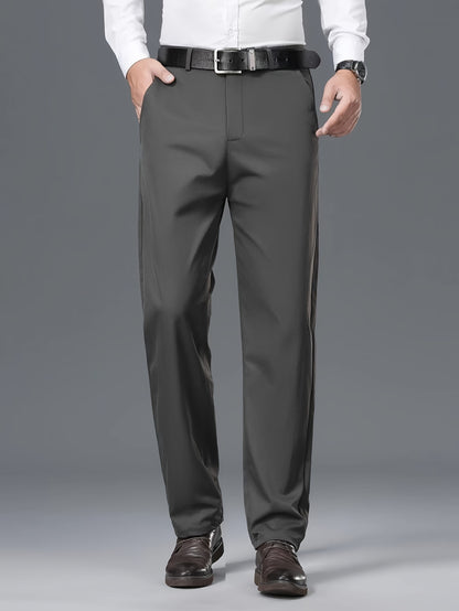 1pc Men'S Spring/Fall Light Business Casual Straight Leg Pants, 100% Polyester, Solid Color, Slight Stretch, Mid Waist, Regular Fit, Zipper Fly, Woven, No Lining - Versatile for Work and Casual Occasions