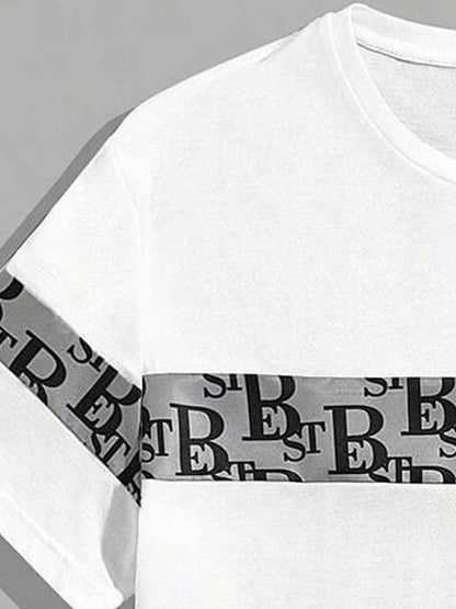 A fashionable letter print design T-shirt set, featuring a combination of round neck, short sleeves and shorts, is casual, simple, comfortable and soft. It is a two-piece set for Men's summer daily casual wear
