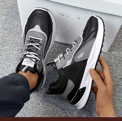 Men'S Casual Sneakers - Low Top, Lace-Up, All-Season Athletic Shoes with "VIP" Patch, White & Gray, Stylish Running & Hiking Boots, Casual Footwear | Modern Casual Sneakers | Durable Footwear