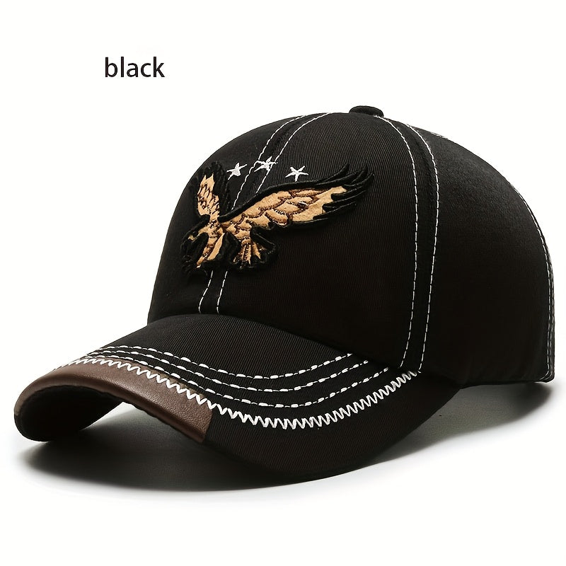 1pc Navy Blue Eagle Embroidered Baseball Cap for Men & Women - Stylish Unisex All-Season Hat with White Stitching, High-Quality Casual Sportswear Accessory, Outdoor Headwear, Trendy Headwear, Sturdy Construction, Sports Fans