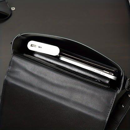 caivektine Men's Stylish Black Crossbody Bag - Adjustable Strap, Quilted Grid Design, Casual Business Shoulder Bag for Everyday Outings, Casual Business Bag | Sleek Modern Bag | Adjustable Strap Bag, Small Crossbody Bag