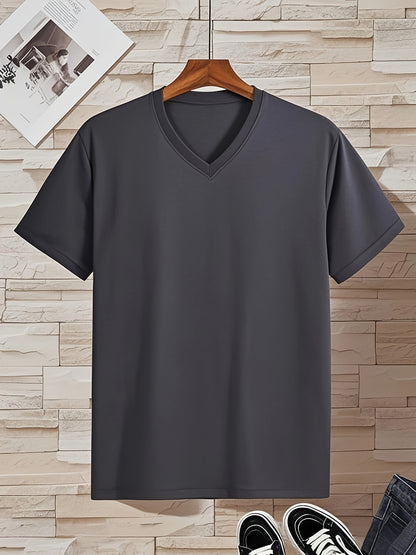 Men'S V-Neck Short Sleeve T-Shirt - Lightweight & Breathable, Casual Fit, Solid Black, Perfect for Summer, High-Quality Knit Fabric, Everyday Tshirt | Casual Style | Comfortable Fit