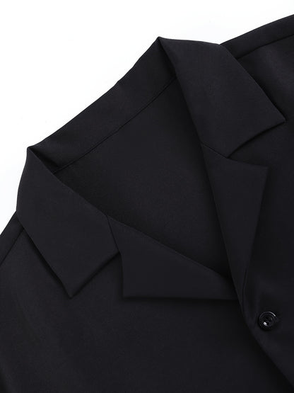 Men'S Casual Summer Crown Print Short Sleeve Button-Up Shirt & Pants Set - Black, Relaxed Fit, Non-Stretch Fabric, Lapel Collar, Stylish for Casual Attire, Casual Attire|Crown Print Design|Relaxed Fit Pants, Crown Shirt