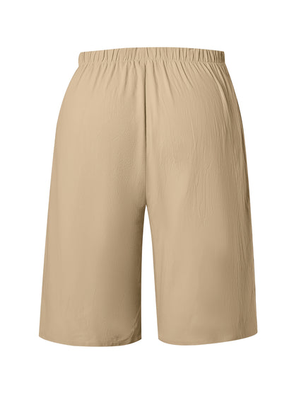 Women's Casual Solid Color Shorts with Faux Drawstring, Polyester, Machine Washable - All Seasons, Beach Pants, Leisure Style, ALL/Global/All