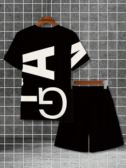 Men's Printed Short Sleeve T-Shirt + Shorts Set Casual Sporty Outfit Breathable Outdoor Leisure Men's Tee and Five-Pocket Pants Summer 3D Print Set Father's Day Gift for Adults