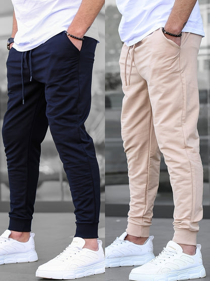 Men's Solid Color Jogger Sports Pants With Drawstrings, Casual Lightweight And Breathable Running Fitness Slim Pants Outdoor Trousers