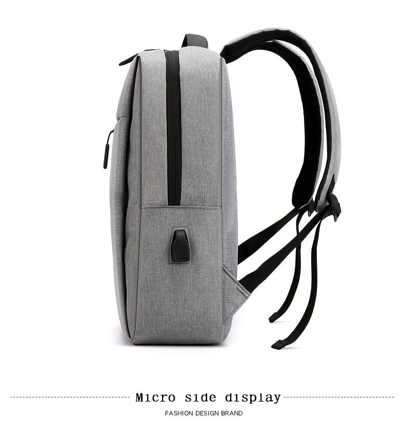 1pc Lightweight Business Laptop Backpack, 33.02/35.56/38.1 cm Computer Bag with USB Charging Port, Adjustable Straps, Zipper Closure, Polyester Lining, Wet Wipe Clean, Black Fabric Travel & Student Bookbag for Men and Women,