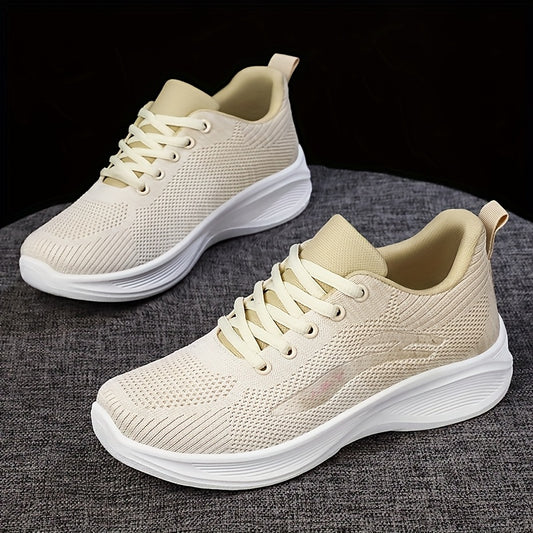 Breathable Mesh Casual Sneakers for Women - Lightweight Low-Top Lace-Up Shoes with Flexible PVC Sole, Neutral Beige, Perfect for Everyday Spring Wear, Breathable Athletics | Mesh Sneakers | Comfortable Fit