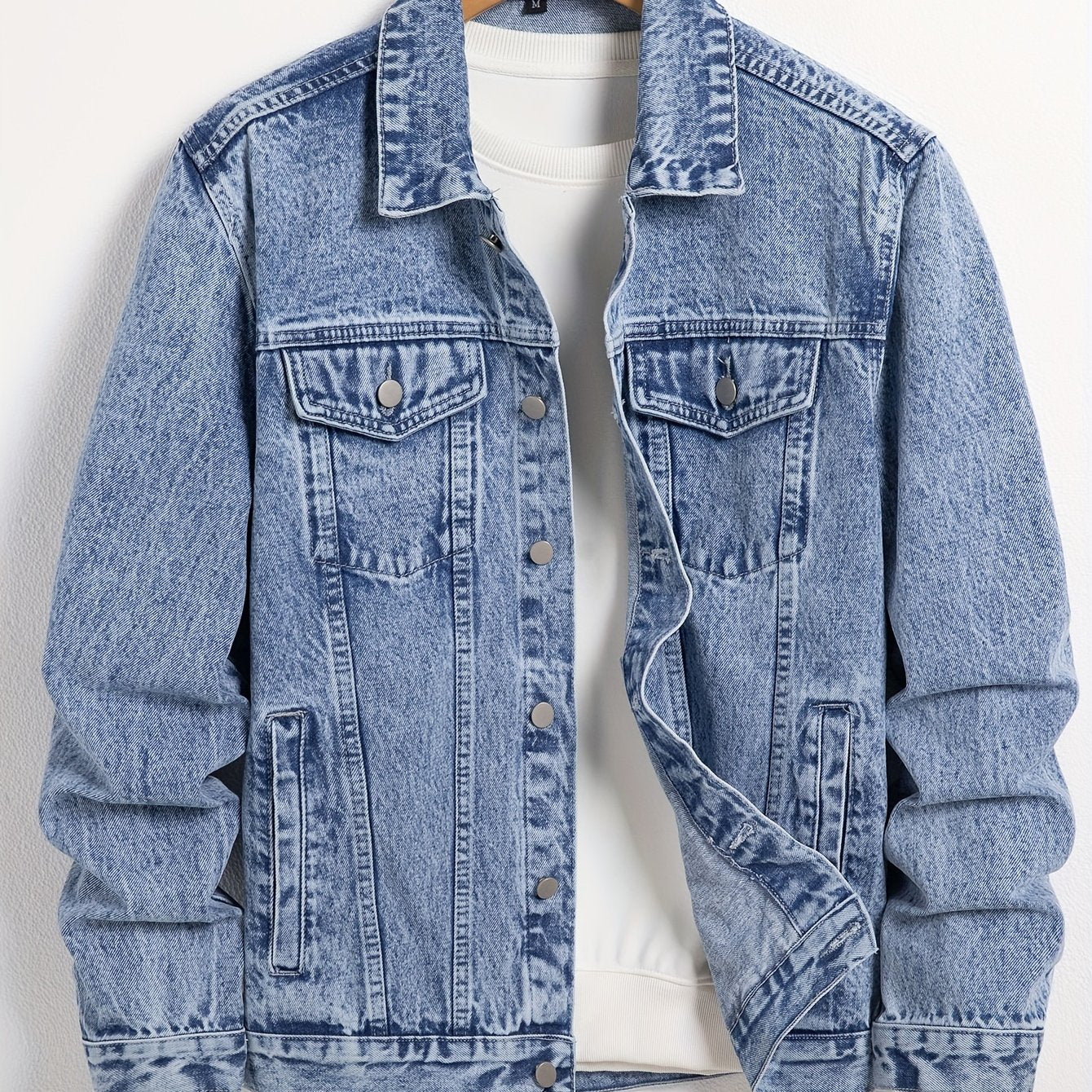 Men's Denim Jacket, Turn-Down Collar, Regular Fit Classic Design Denim Coat For Spring & Autumn