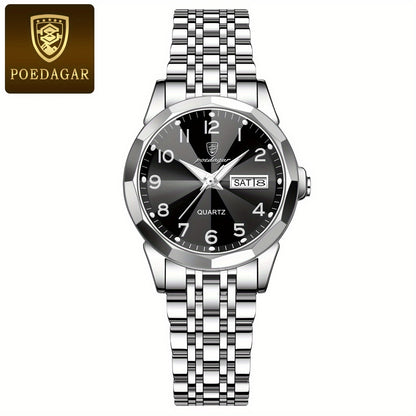 Elegant Women'S Quartz Watch with Date Display - Waterproof, Durable Zinc Alloy Case & Stainless Steel Band, Golden-Tone Dial, Ideal for Casual Attire & Gifting, Waterproof Watch | Elegant Timepiece | Quartz Movement
