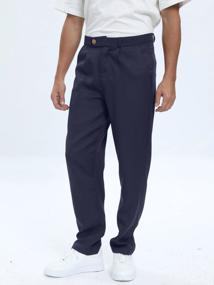 Men's Classic Dress Pants - Solid Color, Polyester & Spandex Blend, Machine Washable, No Stretch Fabric with Faux Pockets - Perfect for Business Casual