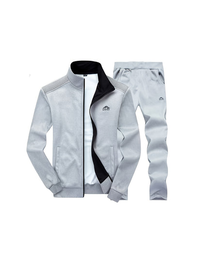 2025 Men'S Athletic Set - White & Black, Long Sleeve, Collared, Non-Stretch Fabric, with Pockets, for Spring/Fall, Casual Sportswear, Casual Sportswear|Modern Athletic|Pocketed Jacket