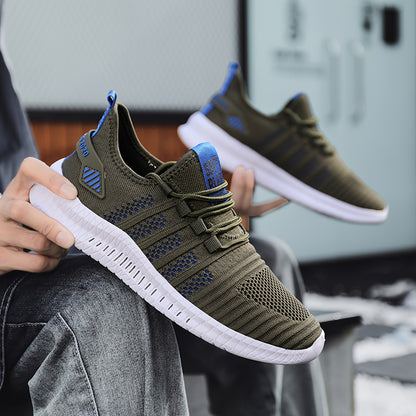 Men'S Breathable Lightweight Tennis Shoes - Sporty Casual Style, Solid Color & Stripe Pattern, All-Season for Hiking, Daily Wear & Ball Games, Lace-Up Design, Low-Top Fabric Upper & Lining, EVA Sole, Fabric Insole