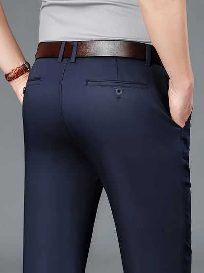 Men'S New Style Solid Color Suit Pants for All Seasons, Fashionable Business Stretch Straight-Leg Formal Trousers, Slim-Fit Casual Pants.