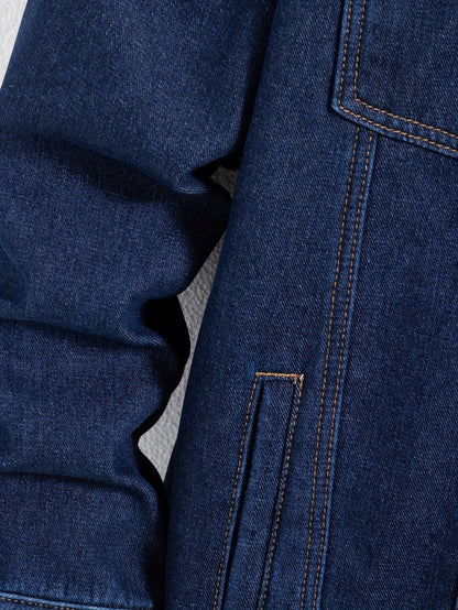 Men's Casual Warm Fleece Lined Denim Jacket, Chic Street Style Button Up Jacket for Fall Winter