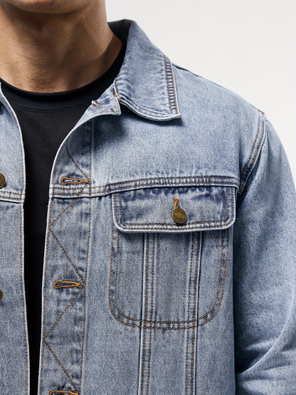 Men's Stylish Denim Jacket - Casual Long Sleeve with Flap Pockets, Machine Washable