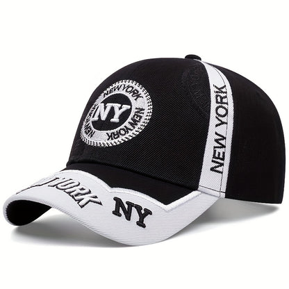NY Logo Baseball Cap - Black & White Snapback Hat with "NEW YORK NY" Embroidery, Lightweight Polyester, Ideal for Outdoor Sports & Casual Wear, Casual Wear Cap|Logo Embroidered Cap|Machine Washable