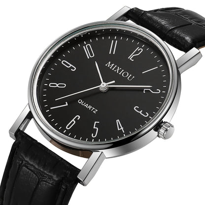 1pc Minimalist Quartz Wrist Watch for Women and Men, Round Plastic Case, PU Leather Band, Non-Rechargeable Button Battery - Elegant Timepiece