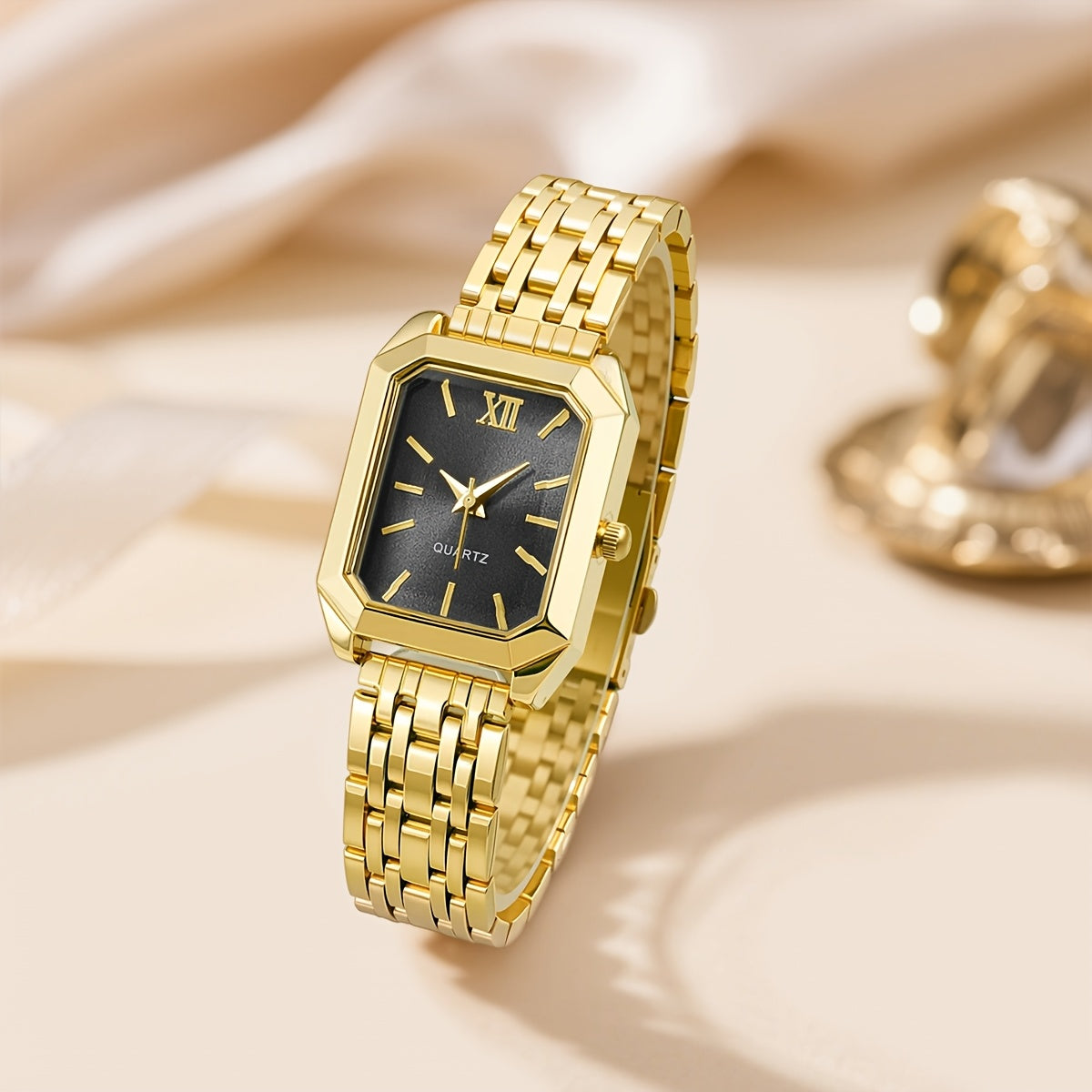 Women's Glamorous Elegant Quartz Watch - Light Blue Dial, Roman Numeral XII, Alloy Metal Band, Rectangular Case, Non, Everyday Casual & Formal Wear, Middle East Collection Luxury Gift, Formal Timepiece | Sophisticated Style |