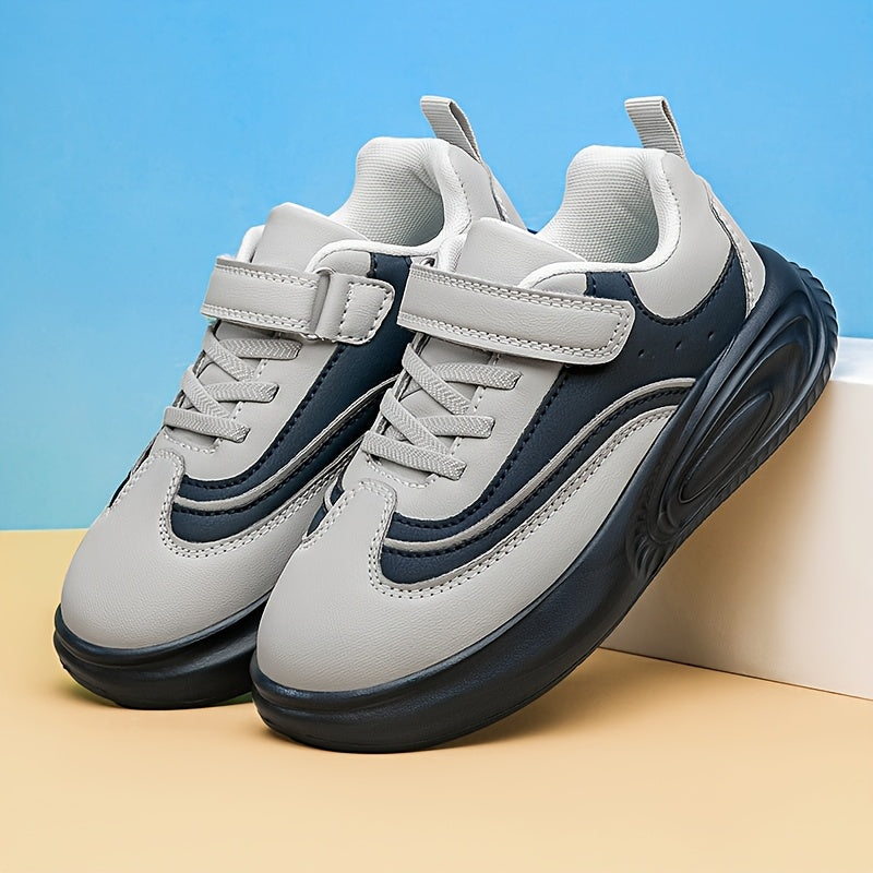 Youngsters' Stylish Athletic Footwear - Comfortable Non-Slip Soft Sole Walking Shoes for Boys & Girls, All-Season, Black & White with Hook and Loop Closure