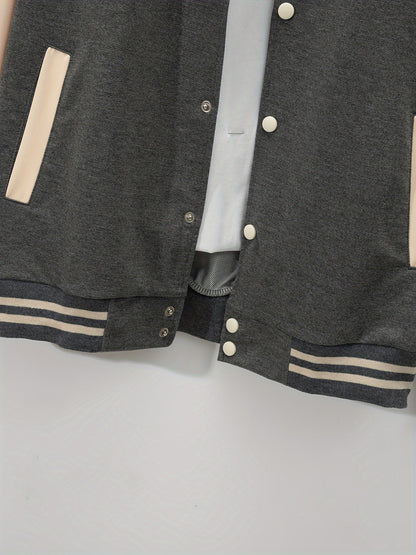 Men's Casual Baseball Jacket & Pants Set - Color Block, Polyester, Button-Up with Belt Detail for Spring/Fall