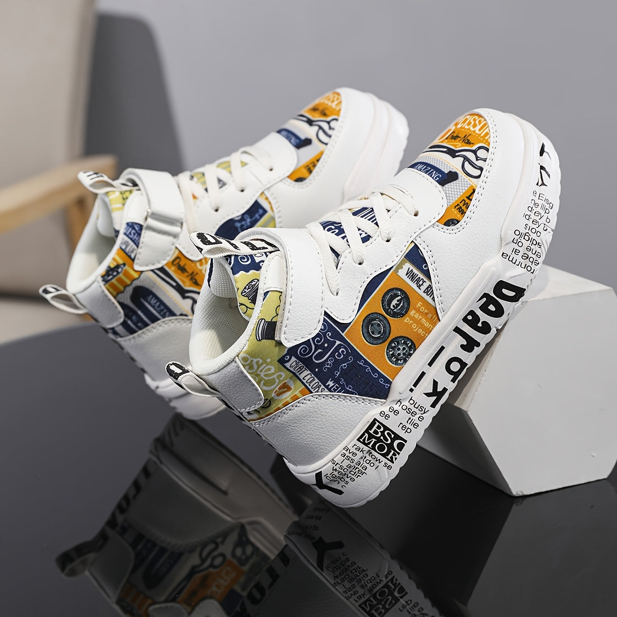 Kids' Trendy High-Top Sneakers with Adjustable Strap, Non-Slip EVA Sole, and Colorful Letter Print - Ideal for Casual and Outdoor Activities, Versatile High-Top Sneakers | Trendy Kids' Shoes | Durable Sneakers