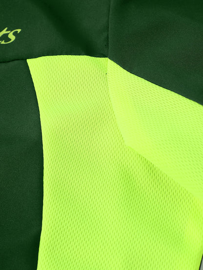 Men's Two-Tone Spliced Jacket and Pants Set in Fluorescent Green with 'Sports' Letter Print, Eye-Catching Fashion Design, Comfortable Soft Fabric, Essential Outfit for Home or Outdoor Wear TZ8030
