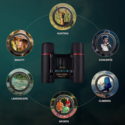 Mini Binoculars 8x21 HD Compact Folding Telescope for Birdwatching, Travelling, Hiking, Sightseeing, Outdoor, Adults Gift for Thanksgiving day, Christmas. Xmas, Halloween