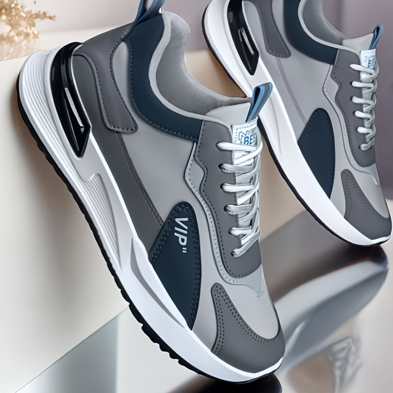 Men'S Casual Sneakers - Low Top, Lace-Up, All-Season Athletic Shoes with "VIP" Patch, White & Gray, Stylish Running & Hiking Boots, Casual Footwear | Modern Casual Sneakers | Durable Footwear