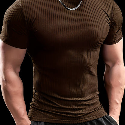 Men's Stretch Fit Short Sleeve T-Shirt - Breathable, Comfortable Polyester Blend, Solid Blue, Crew Neck, Casual & Sporty Style for Spring/Summer