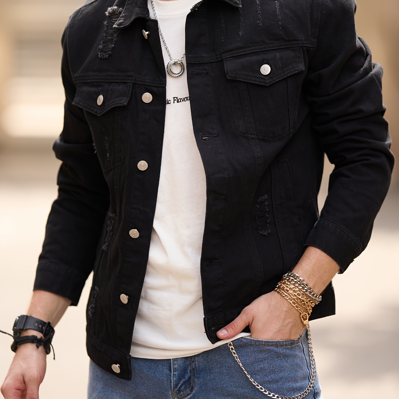 Men'S Basic Denim Jacket, Cotton Blend, Lapel Collar, Non-Stretch, Solid Color, Regular Sleeve, Long Sleeve, Skinny Fit, Woven, with Pockets, Single Breasted Placket for Casual Outerwear